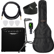 Pack pour guitare electrique Ampli + housse + accordeur + stand + cable + sangle