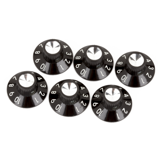 Pure Vintage Black/Silver Skirted Amplifier Knobs, (6)