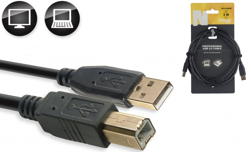 Stagg NCC3UAUB - Câble Ordinateur USB A-B 2.0 - 3M