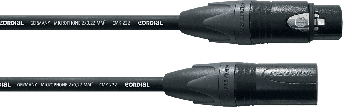 Cordial CPM10FM - câble micro neutrik xlr m. noir/xlr f. noir 10 m