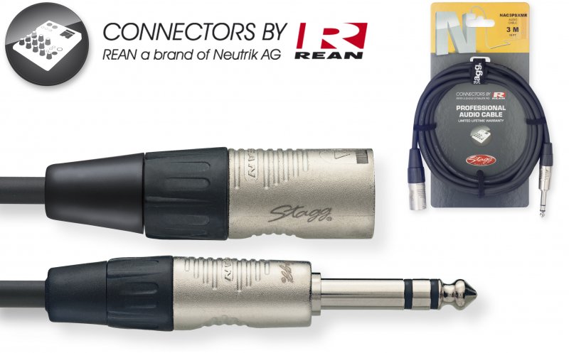 Stagg NAC3PSXMR > Câble audio Jack stereo / XLR M > 3 mètres 6mm