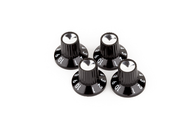 Black/Silver Skirted (1-10) Push-On Amplifier Knobs, Black (4)