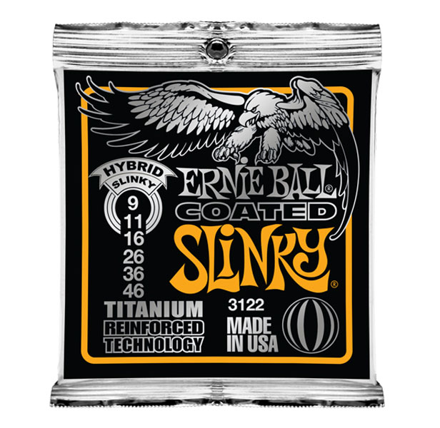 Ernie Ball EP03122 Cordes guitare électrique titanium coated hybrid 9-46