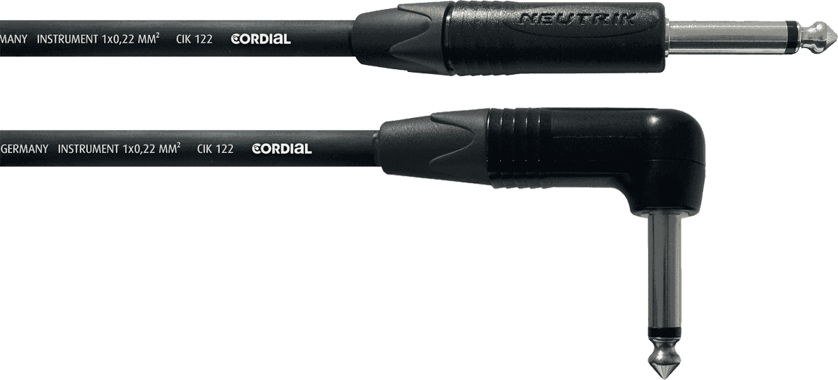 Cordial CPI3PR - câble instru neutrik 6,35mm mono droit / coudé 3 m