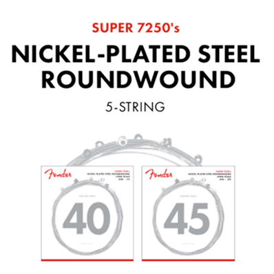 7250 Bass Strings, Nickel Plated Steel, Long Scale, 7250-5L .040-.115 Gauges, (5)