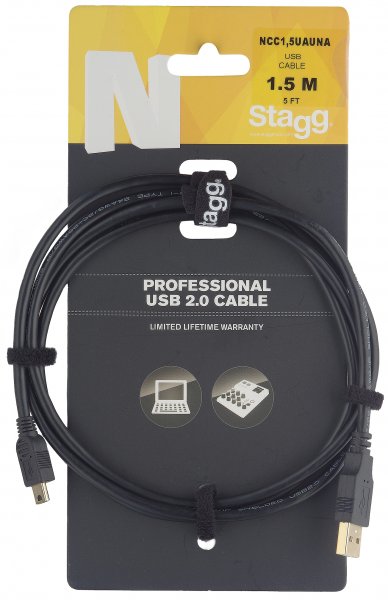 Stagg NCC1,5UAUNA - Câble Ordinateur Mini-USB A / USB A - 1,5M