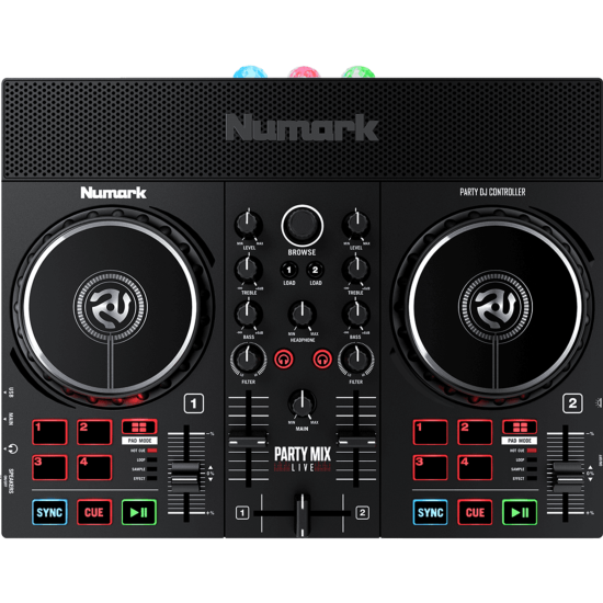 controleur DJ NUMARK Party Mix Live - 2 voies, 8 pads, carte son, lumières, moniteurs