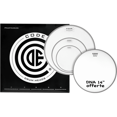 Code Drumheads Pack de Peaux dna clear rock cc 14 dna coated